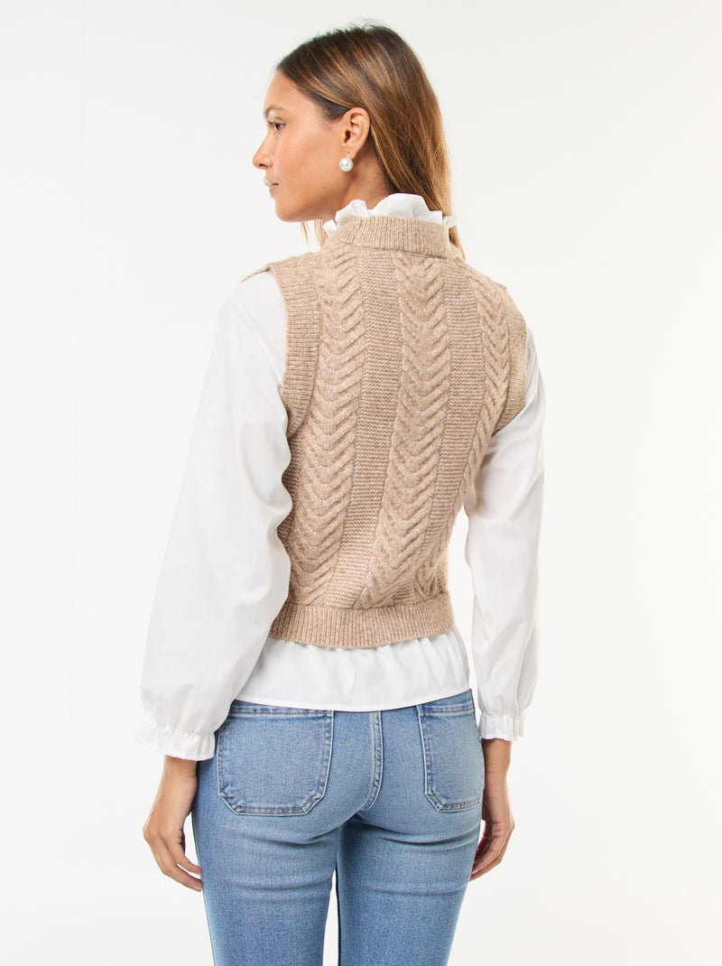 Camisola efeito 2-em-1 com camisa Bege - Kiabi
