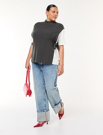 Camisola efeito 2-em-1 com laços para atar