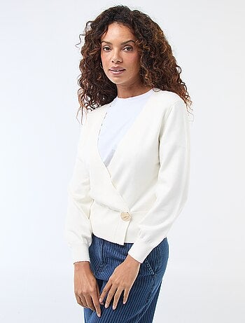 Camisola efeito colete cache-cœur com botão dourado