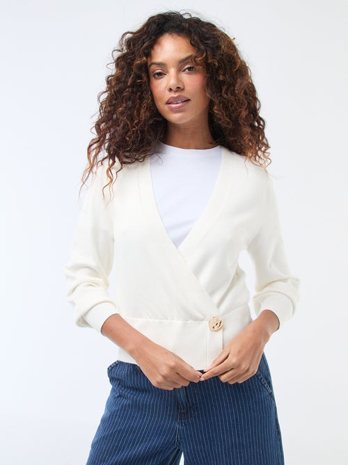 Camisola efeito casaco com decote cruzado e botão dourado - Kiabi