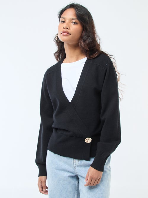 Camisola efeito colete cache-cœur com botão dourado - Kiabi