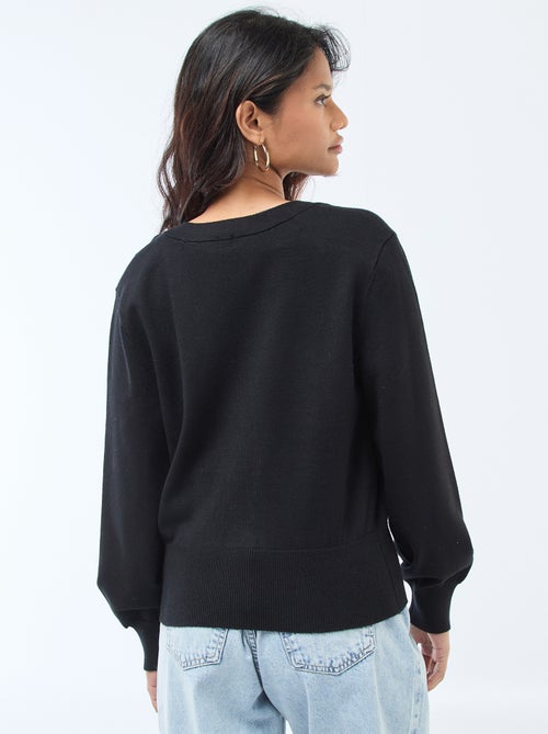 Camisola efeito colete cache-cœur com botão dourado - Kiabi