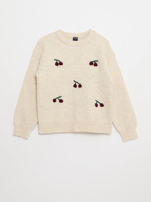 Camisola efeito lã com bordados 'cerejas' - Kiabi