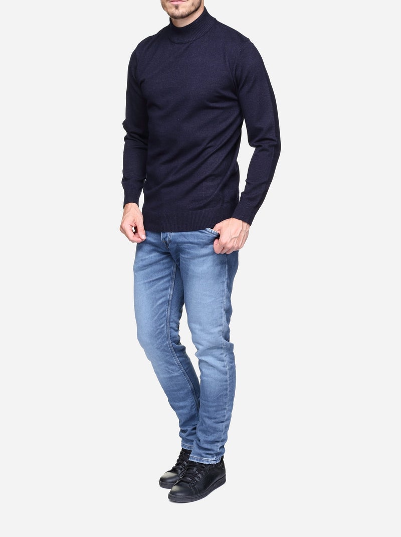 Camisola elegante com gola alta - Yves Enzo Azul escuro - Kiabi