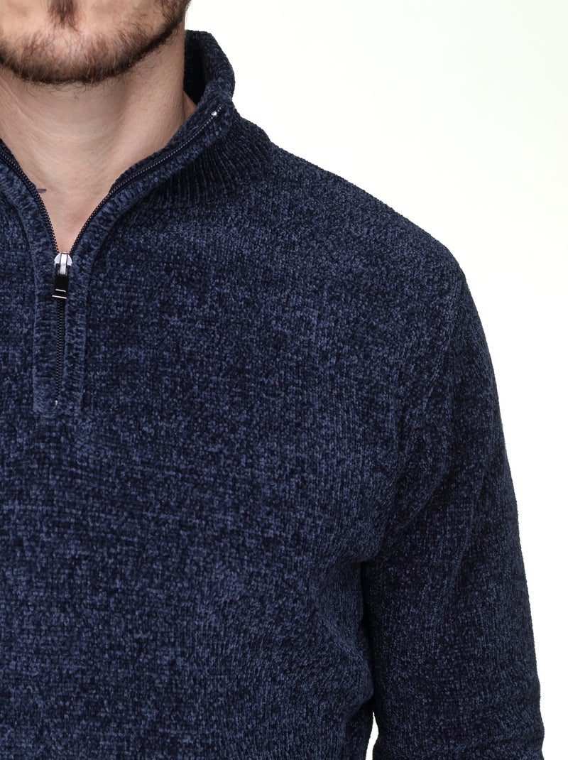 Camisola elegante com gola alta e fecho de correr - Kenzarro Azul escuro - Kiabi