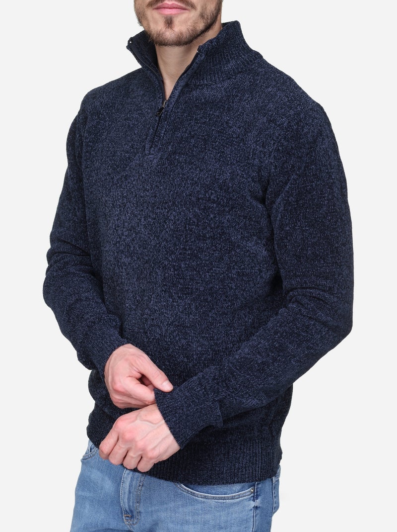 Camisola elegante com gola alta e fecho de correr - Kenzarro Azul escuro - Kiabi