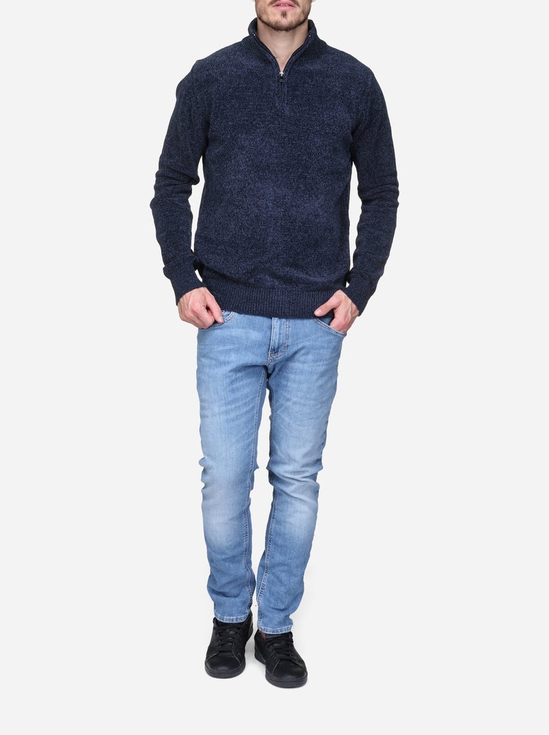 Camisola elegante com gola alta e fecho de correr - Kenzarro Azul escuro - Kiabi