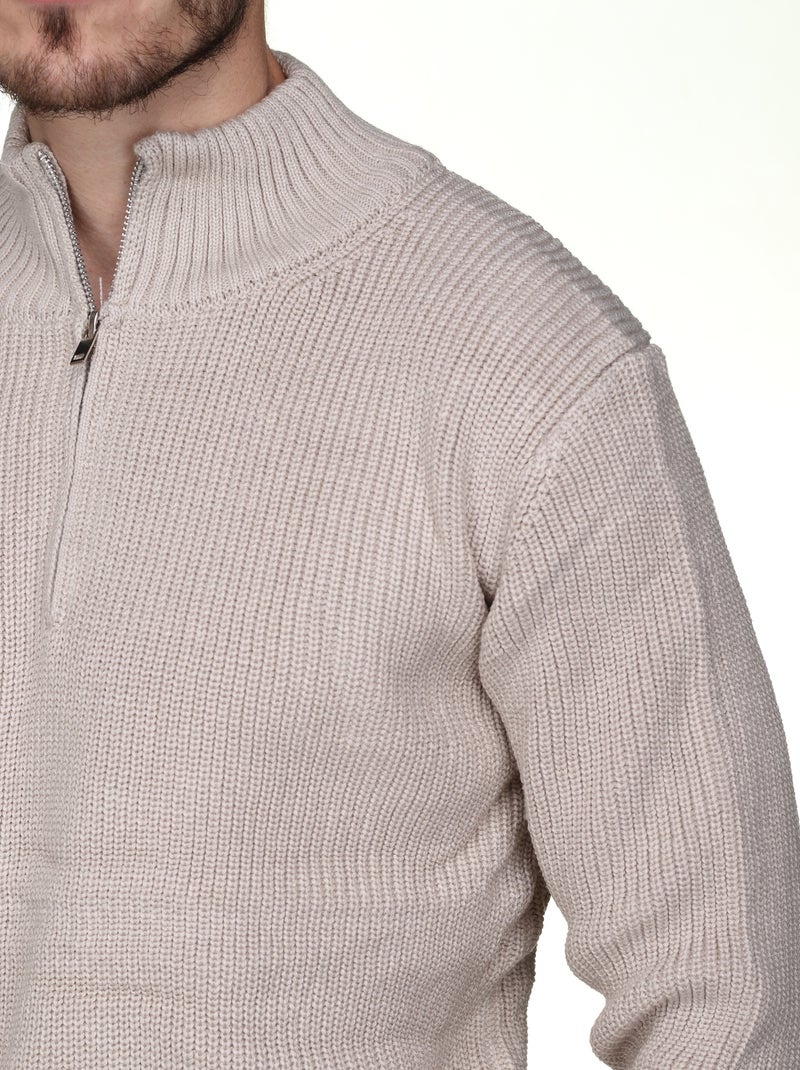 Camisola elegante com gola alta e fecho de correr - Kenzarro Bege - Kiabi