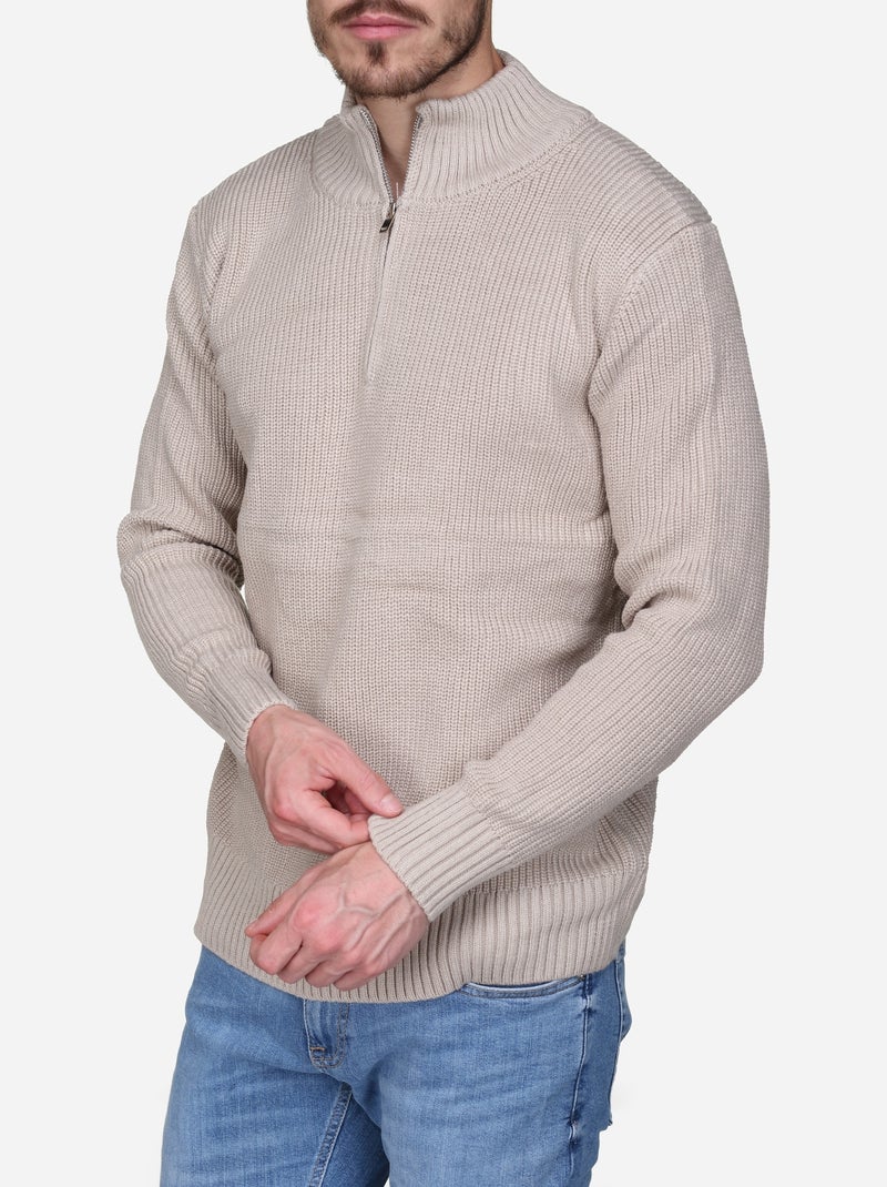 Camisola elegante com gola alta e fecho de correr - Kenzarro Bege - Kiabi
