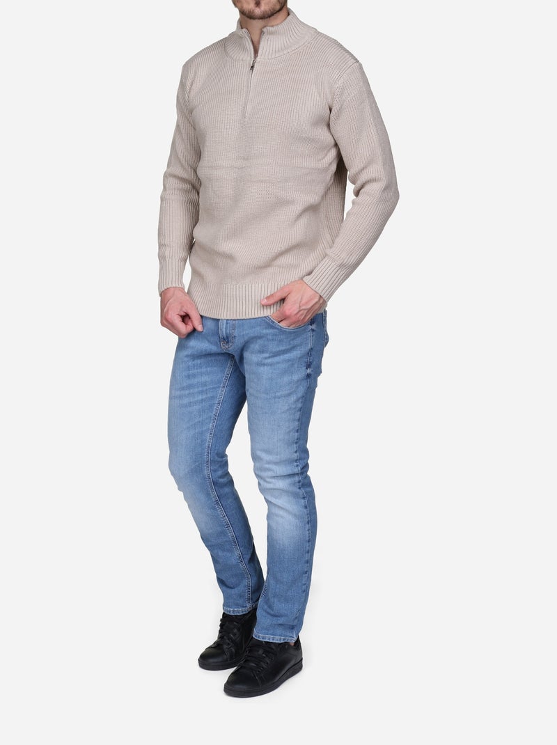Camisola elegante com gola alta e fecho de correr - Kenzarro Bege - Kiabi