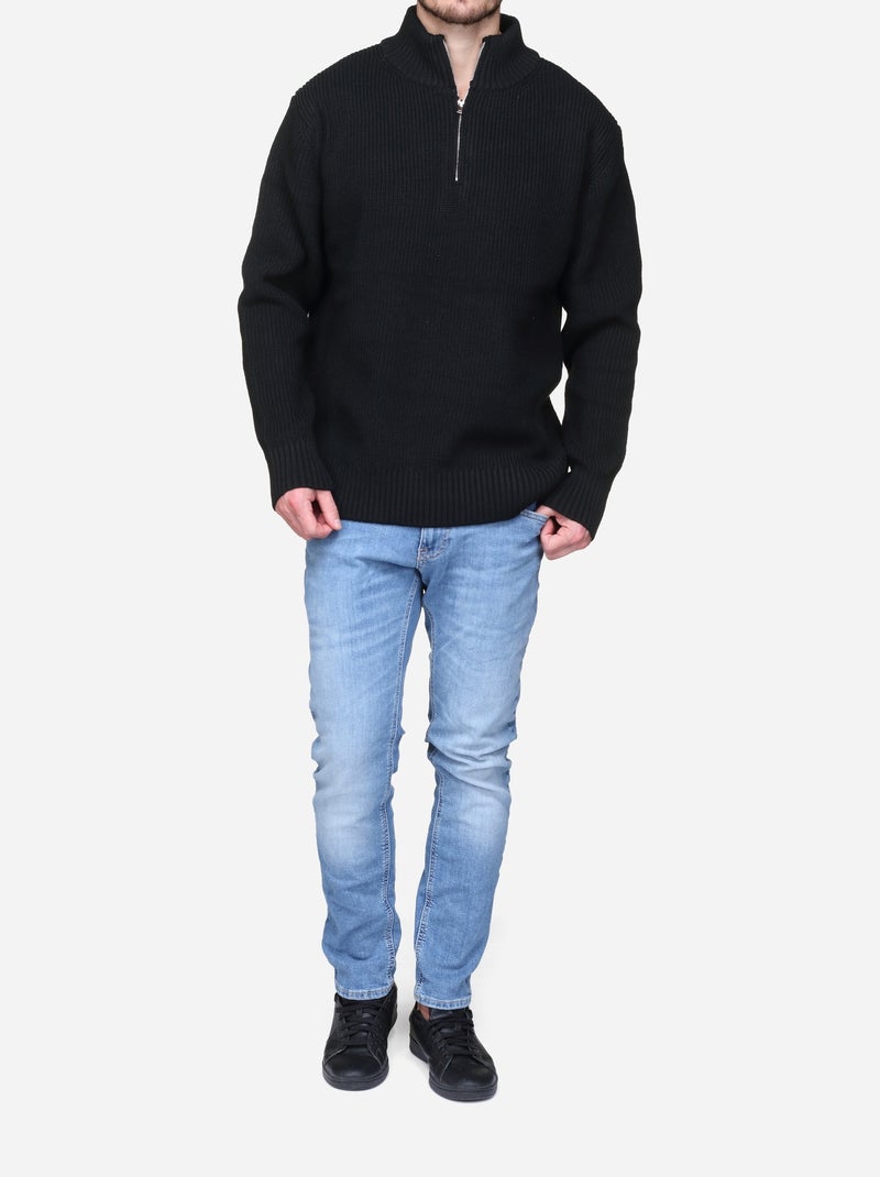 Camisola elegante com gola alta e fecho de correr - Kenzarro Preto - Kiabi