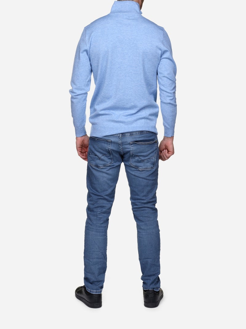 Camisola elegante com gola alta e fecho de correr - Yves Enzo Azul-céu - Kiabi