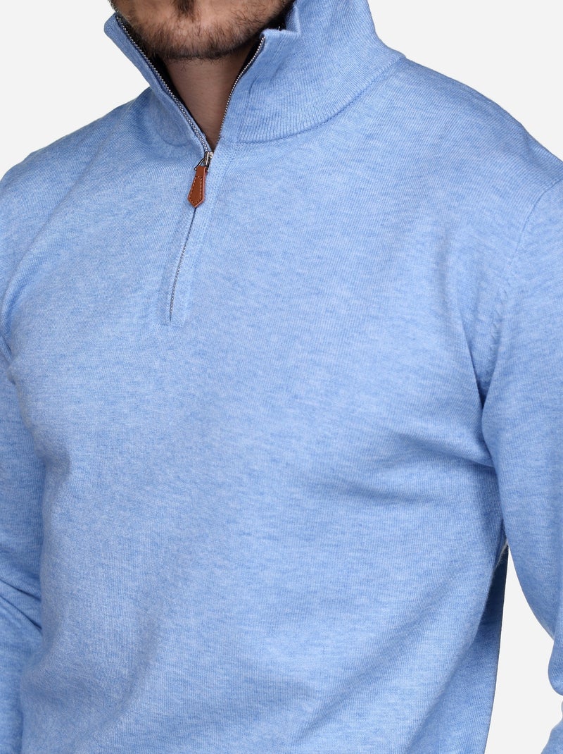 Camisola elegante com gola alta e fecho de correr - Yves Enzo Azul-céu - Kiabi