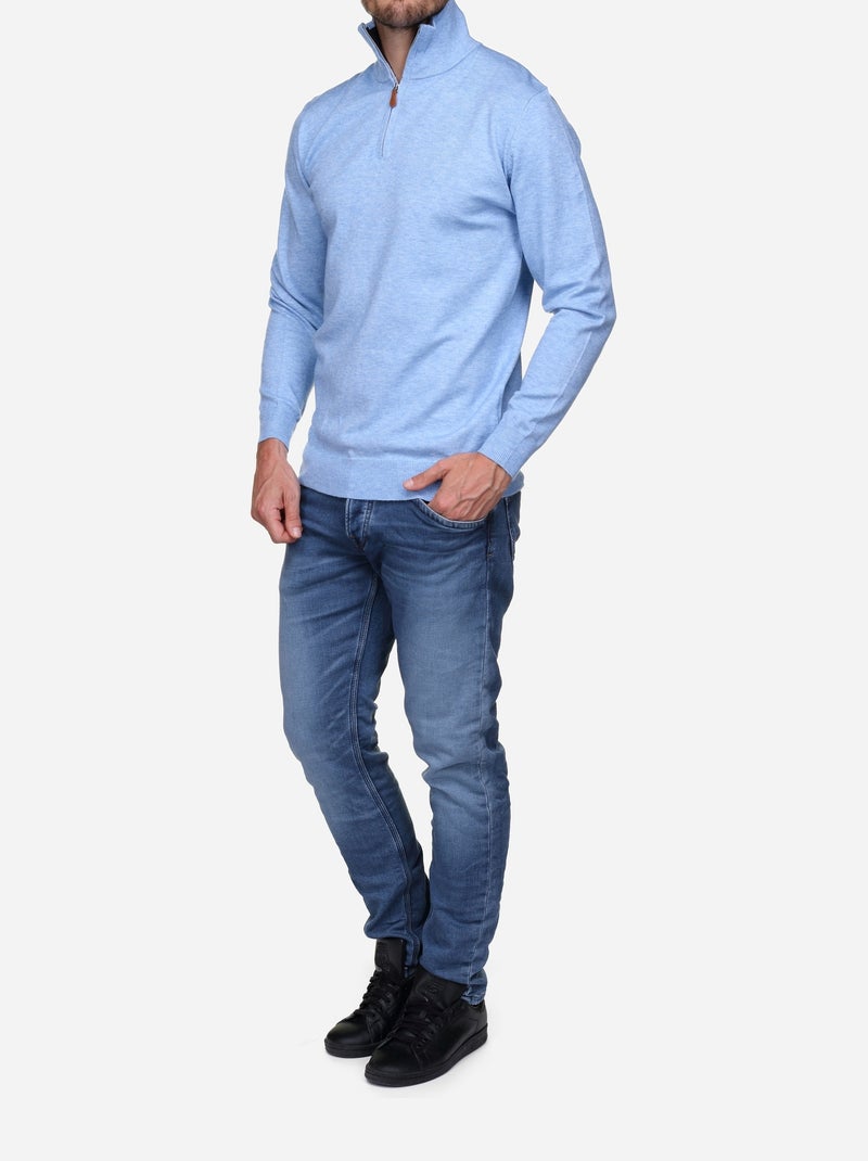 Camisola elegante com gola alta e fecho de correr - Yves Enzo Azul-céu - Kiabi
