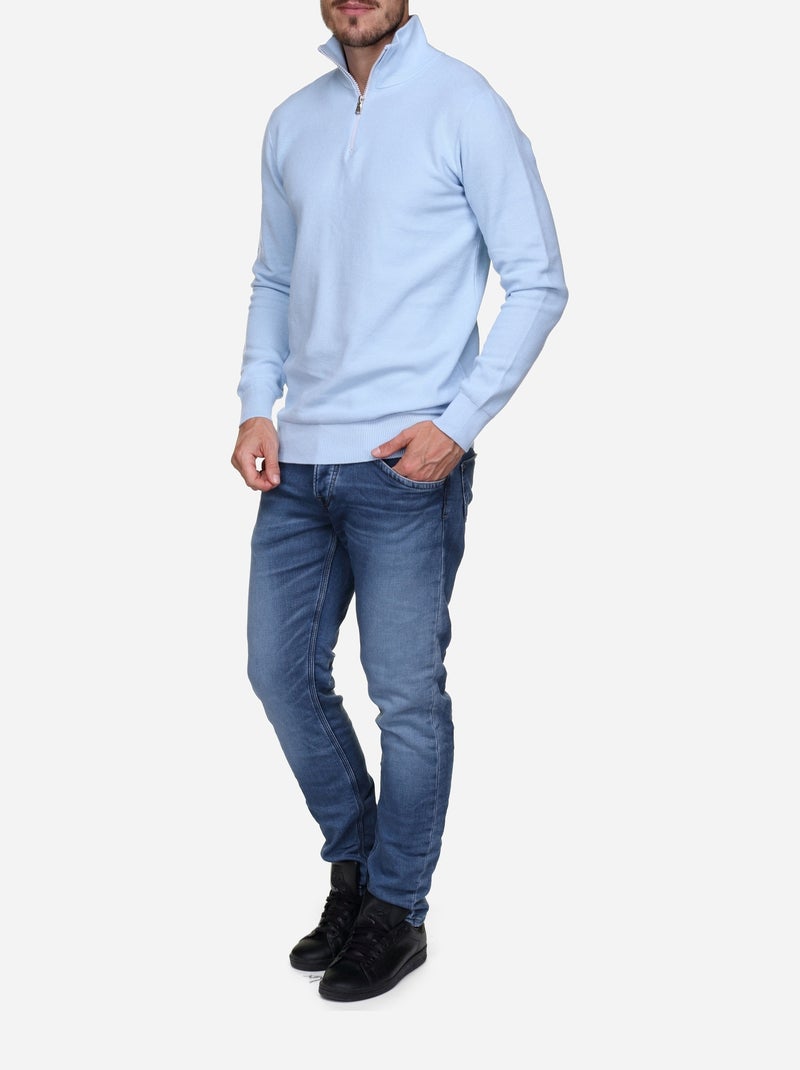 Camisola elegante com gola alta e fecho de correr - Yves Enzo Azul claro - Kiabi