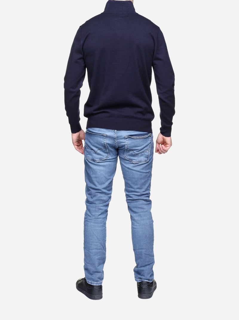 Camisola elegante com gola alta e fecho de correr - Yves Enzo Azul escuro - Kiabi