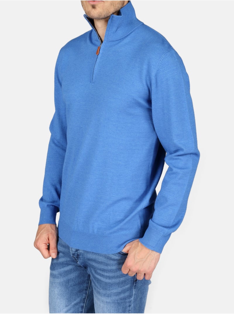 Camisola elegante com gola alta e fecho de correr - Yves Enzo Azul - Kiabi