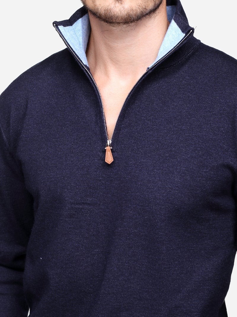 Camisola elegante com gola alta e fecho de correr - Yves Enzo Azul-marinho - Kiabi