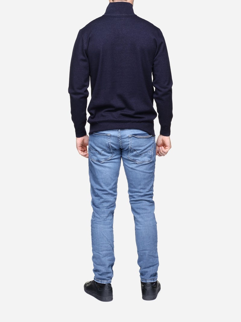 Camisola elegante com gola alta e fecho de correr - Yves Enzo Azul-marinho - Kiabi