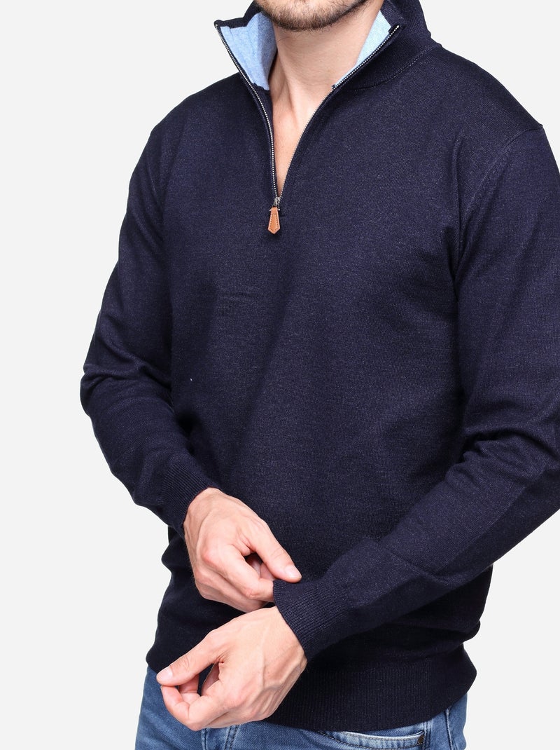 Camisola elegante com gola alta e fecho de correr - Yves Enzo Azul-marinho - Kiabi