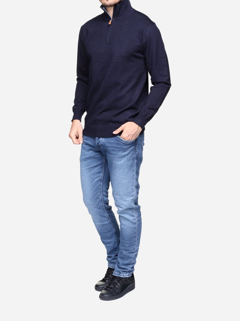 Camisola elegante com gola alta e fecho de correr - Yves Enzo Azul-marinho - Kiabi