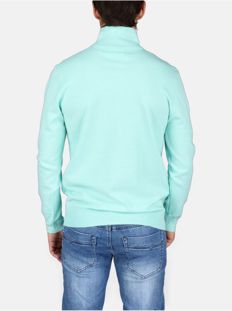 Camisola elegante com gola alta e fecho de correr - Yves Enzo Azul-turquesa - Kiabi