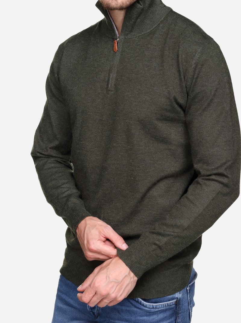 Camisola elegante com gola alta e fecho de correr - Yves Enzo Cáqui - Kiabi