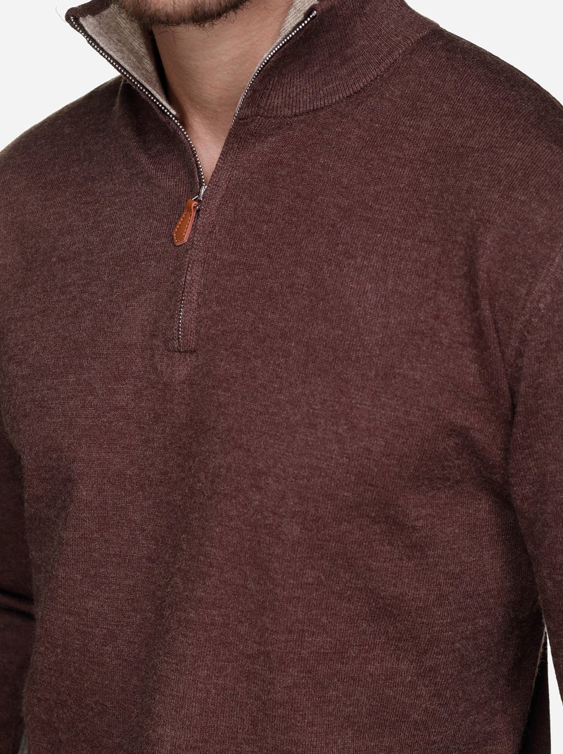 Camisola elegante com gola alta e fecho de correr - Yves Enzo Castanho - Kiabi