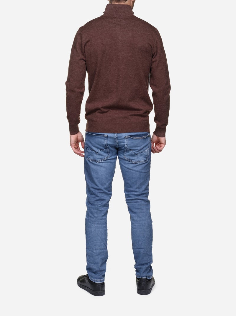 Camisola elegante com gola alta e fecho de correr - Yves Enzo Castanho - Kiabi