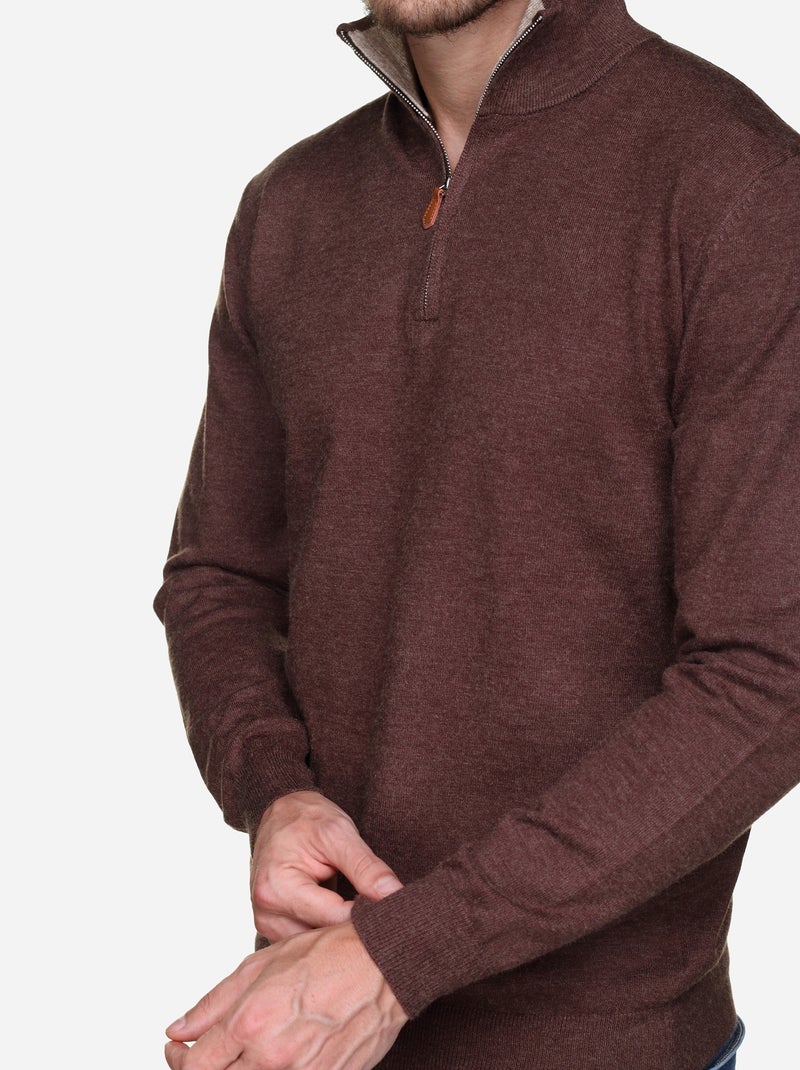 Camisola elegante com gola alta e fecho de correr - Yves Enzo Castanho - Kiabi