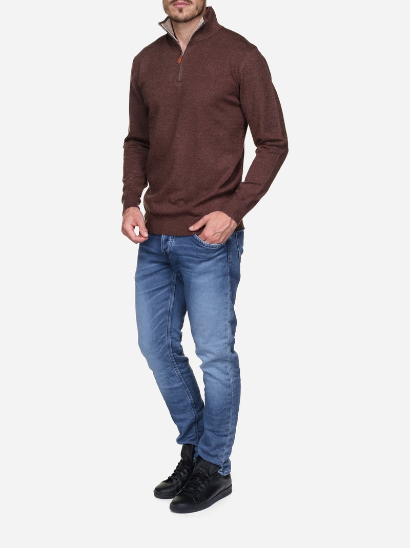 Camisola elegante com gola alta e fecho de correr - Yves Enzo Castanho - Kiabi