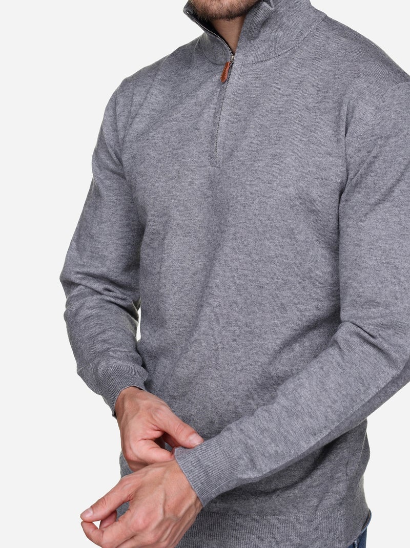 Camisola elegante com gola alta e fecho de correr - Yves Enzo Cinza - Kiabi