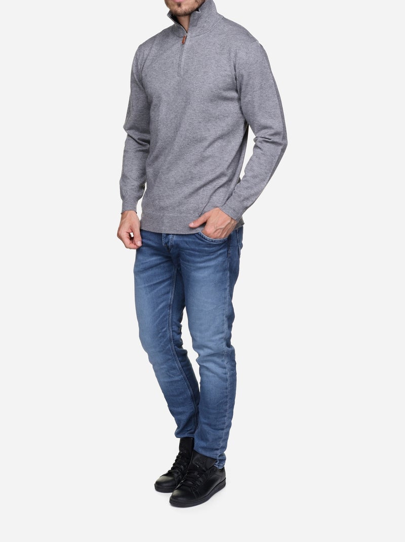 Camisola elegante com gola alta e fecho de correr - Yves Enzo Cinza - Kiabi