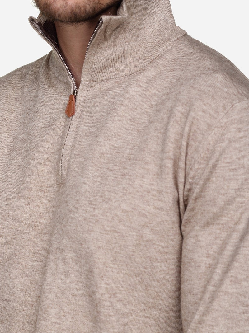 Camisola elegante com gola alta e fecho de correr - Yves Enzo Creme - Kiabi