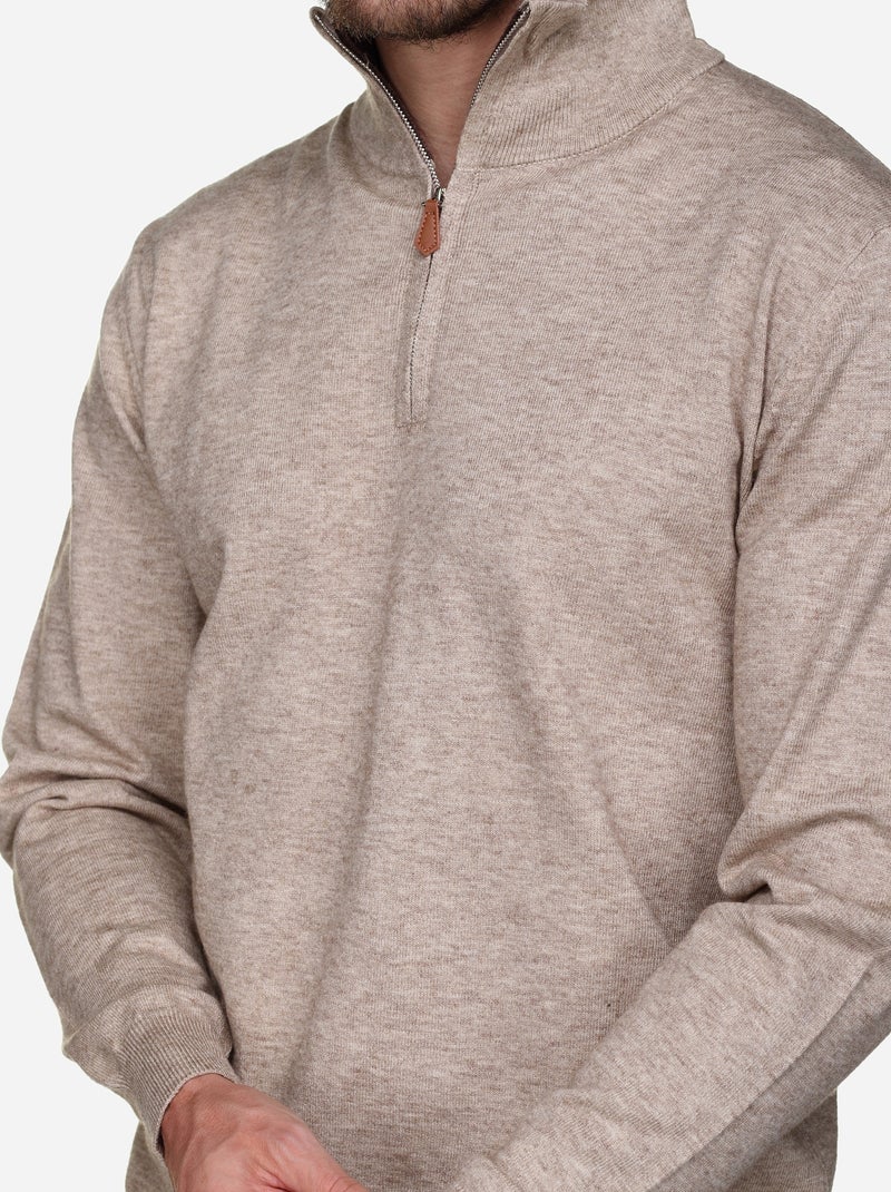 Camisola elegante com gola alta e fecho de correr - Yves Enzo Creme - Kiabi
