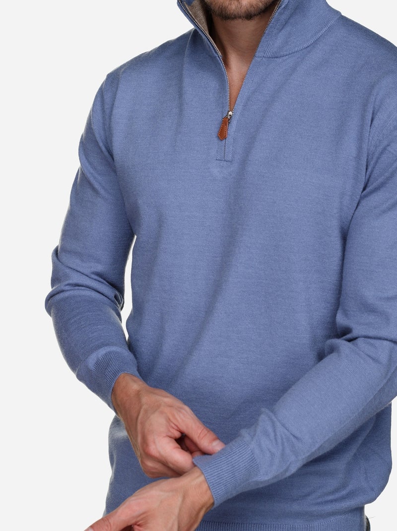 Camisola elegante com gola alta e fecho de correr - Yves Enzo Índigo - Kiabi