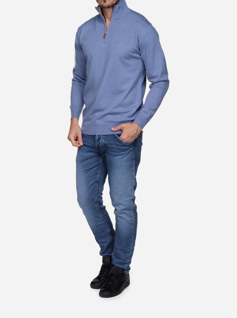 Camisola elegante com gola alta e fecho de correr - Yves Enzo Índigo - Kiabi