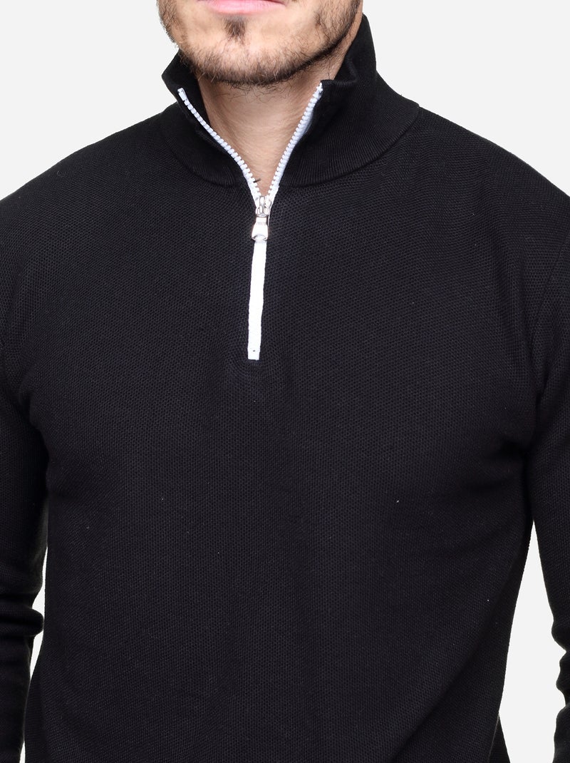 Camisola elegante com gola alta e fecho de correr - Yves Enzo Preto - Kiabi