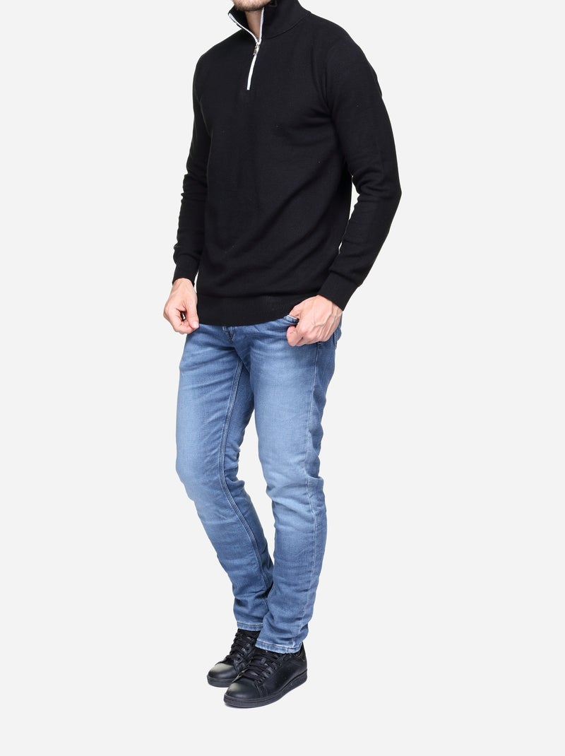 Camisola elegante com gola alta e fecho de correr - Yves Enzo Preto - Kiabi