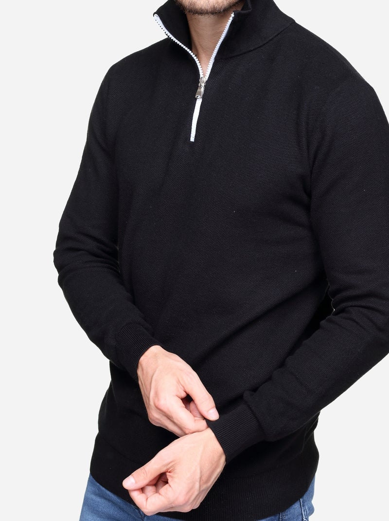 Camisola elegante com gola alta e fecho de correr - Yves Enzo Preto - Kiabi