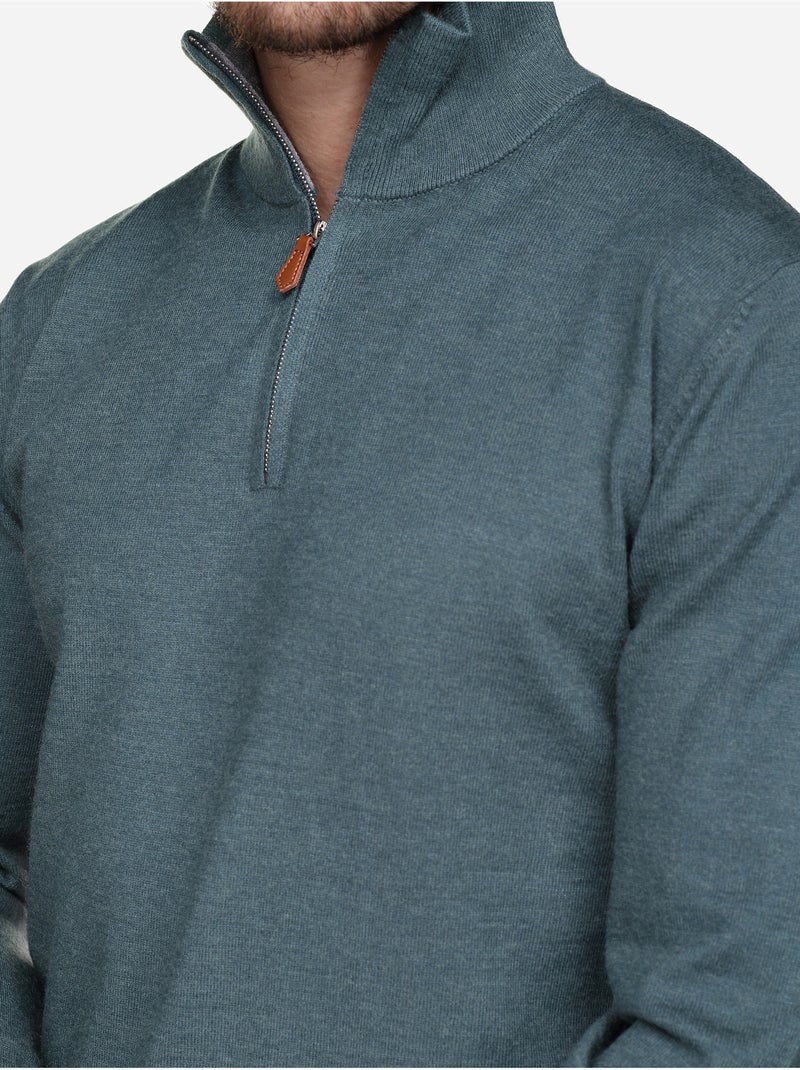 Camisola elegante com gola alta e fecho de correr - Yves Enzo Verde - Kiabi