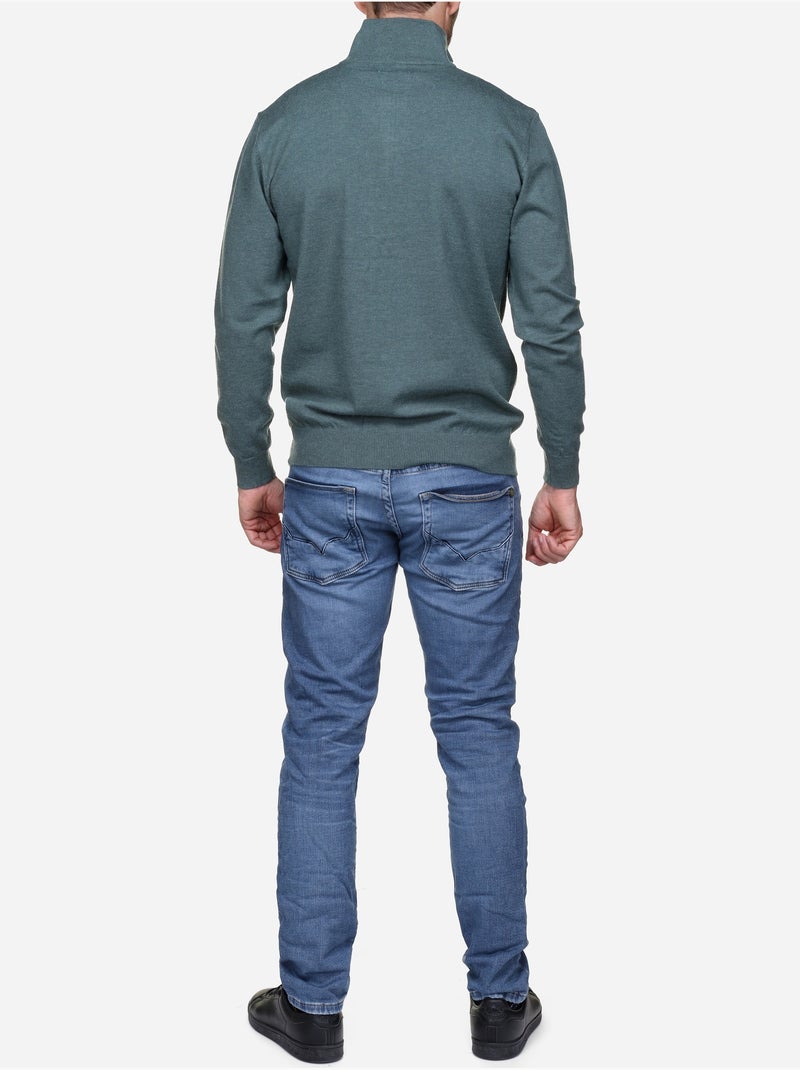 Camisola elegante com gola alta e fecho de correr - Yves Enzo Verde - Kiabi