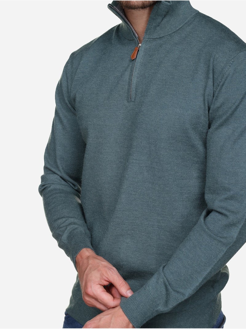 Camisola elegante com gola alta e fecho de correr - Yves Enzo Verde - Kiabi
