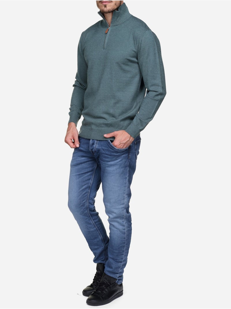 Camisola elegante com gola alta e fecho de correr - Yves Enzo Verde - Kiabi