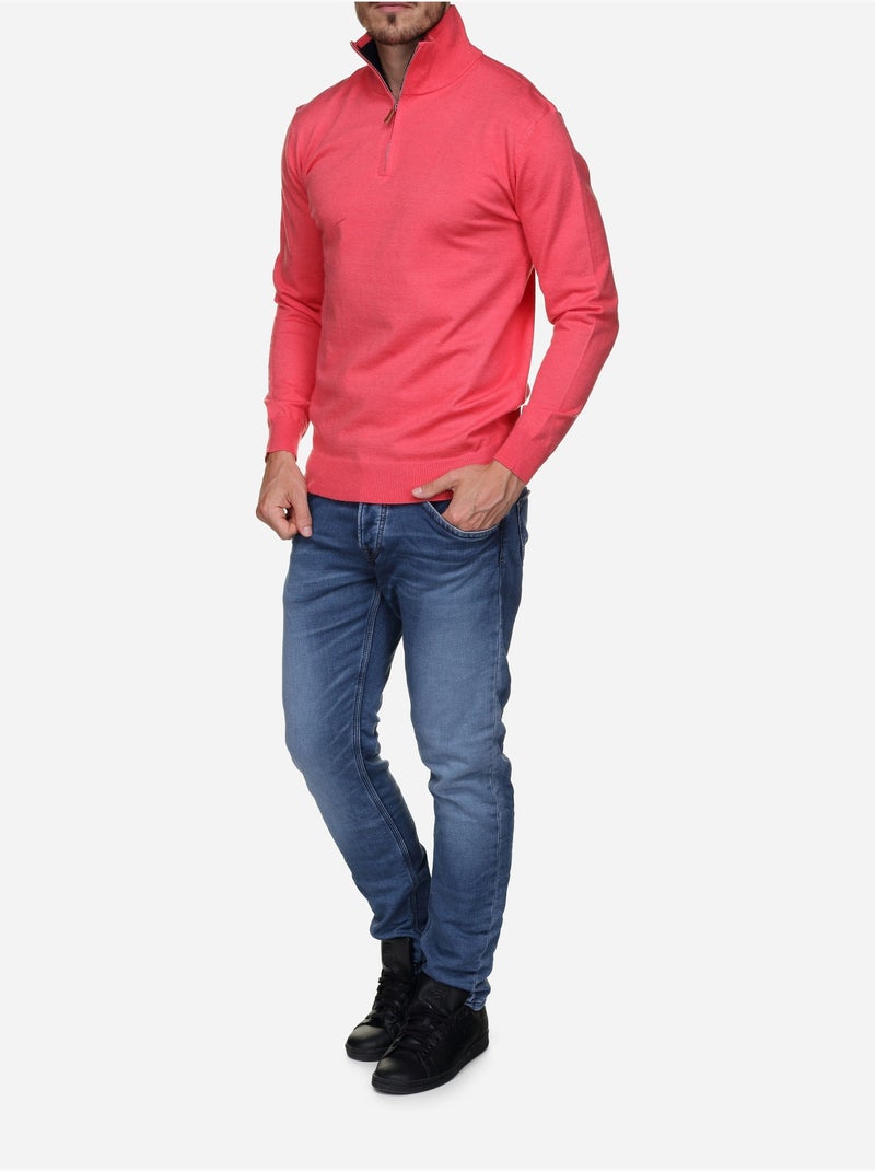 Camisola elegante com gola alta e fecho de correr - Yves Enzo Vermelho vermelhão - Kiabi