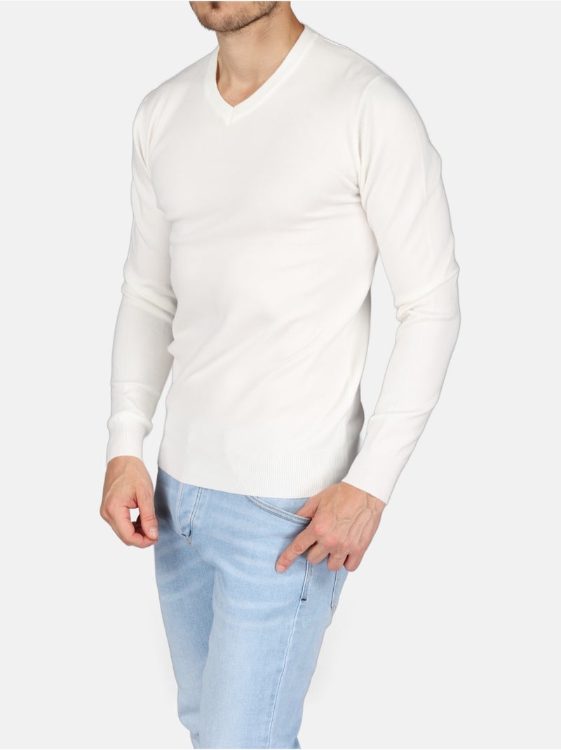 Camisola elegante com gola em V - Kenzarro Branco - Kiabi