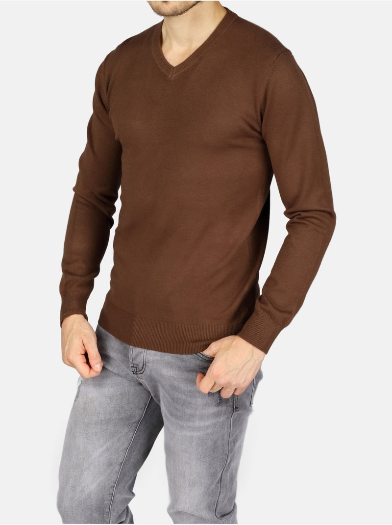 Camisola elegante com gola em V - Kenzarro Castanho - Kiabi