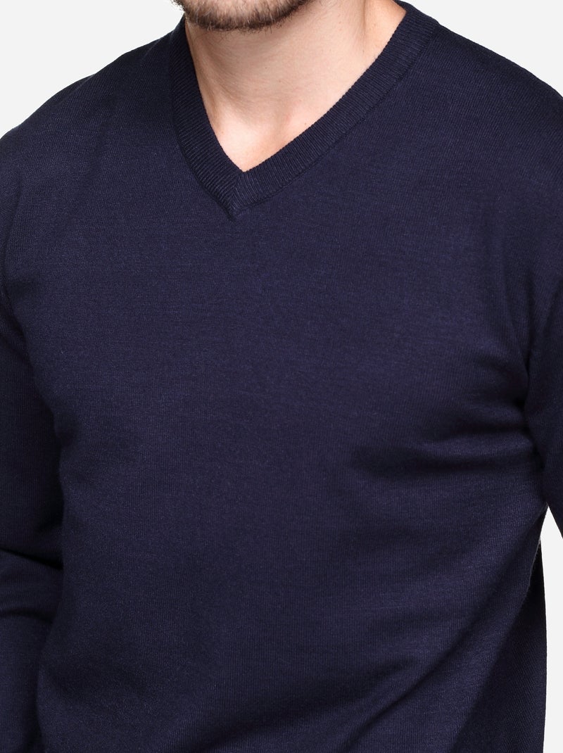 Camisola elegante com gola em V - Yves Enzo Azul escuro - Kiabi