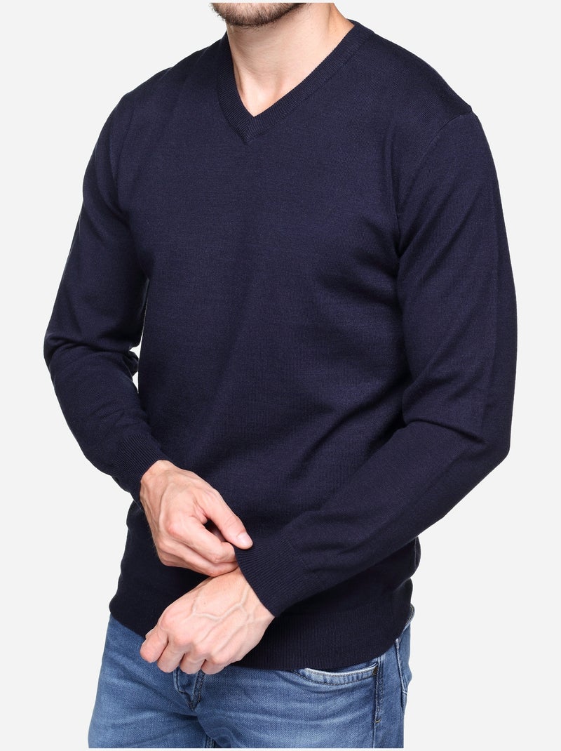 Camisola elegante com gola em V - Yves Enzo Azul escuro - Kiabi