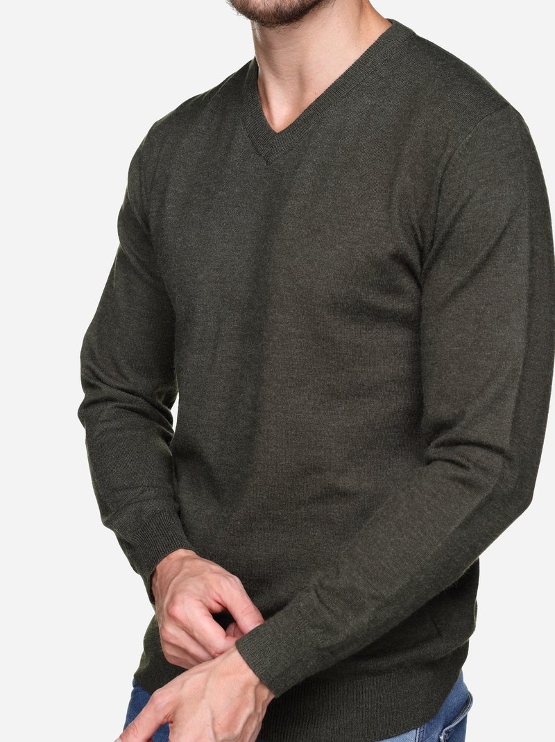 Camisola elegante com gola em V - Yves Enzo Cáqui - Kiabi